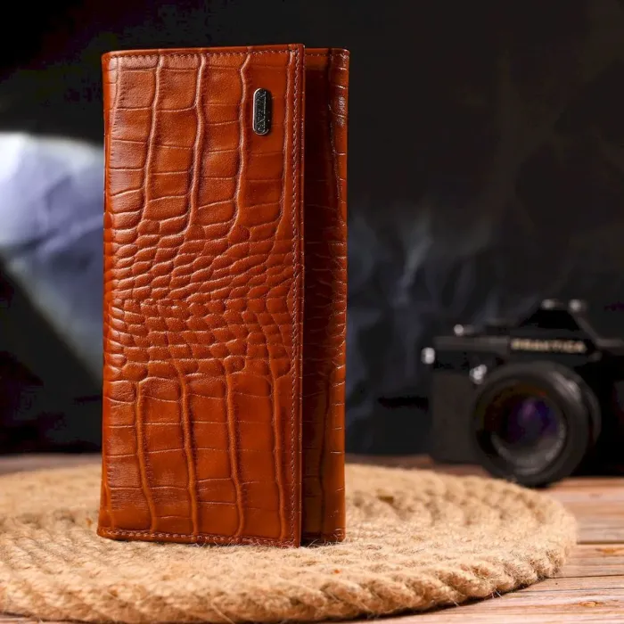 Якісний жіночий гаманець із монетницею з натуральної фактурної шкіри CANPELLINI 21528 Рудий