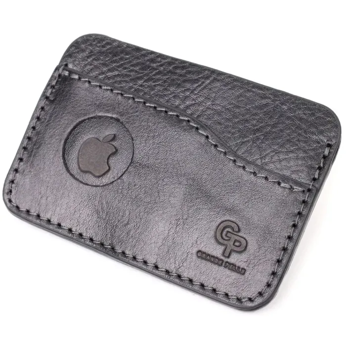 Картхолдер горизонтального типу з утримувачем для Apple AirTag з натуральної шкіри GRANDE PELLE 11613 Чорний