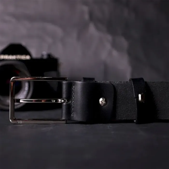 Класичний ремінь брючний для чоловіків з натуральної шкіри GRANDE PELLE 11676 Чорний