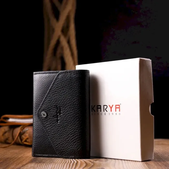 Классический горизонтальный женский кошелек с монетницей из натуральной кожи KARYA 21071 Черный