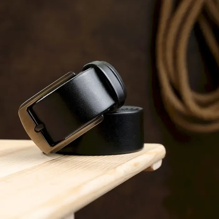 Класичний шкіряний ремінь для чоловіків Vintage 20706 Чорний
