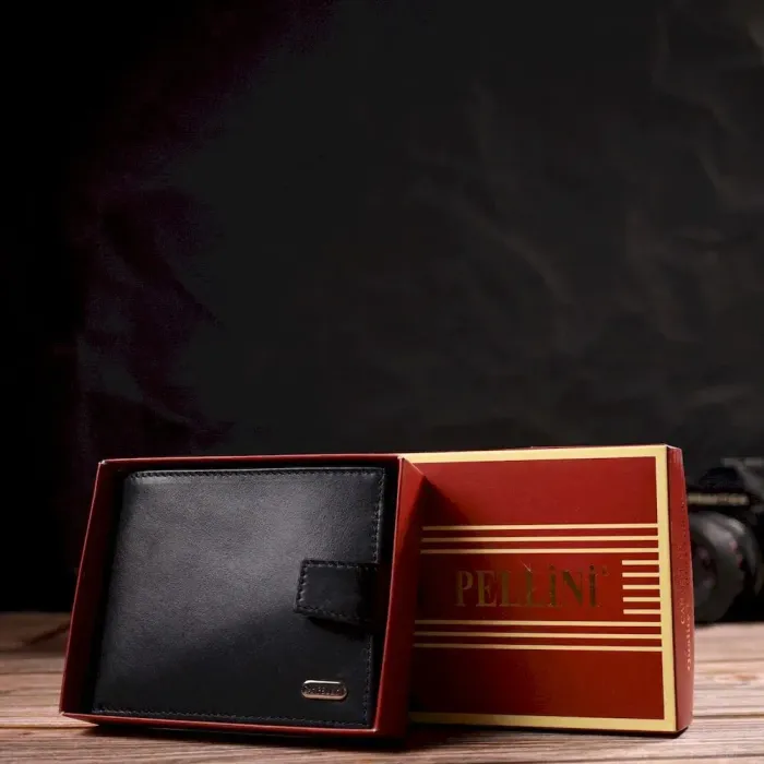 Класичний чоловічий гаманець з натуральної гладкої шкіри CANPELLINI 21792 Чорний