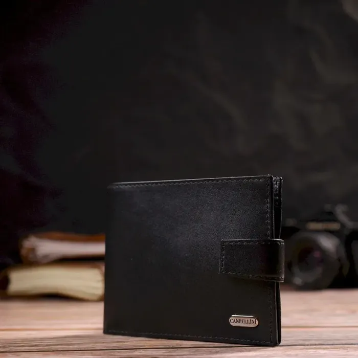 Класичний чоловічий гаманець з натуральної гладкої шкіри CANPELLINI 21792 Чорний
