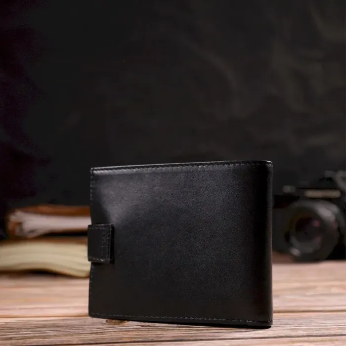 Класичний чоловічий гаманець з натуральної гладкої шкіри CANPELLINI 21792 Чорний