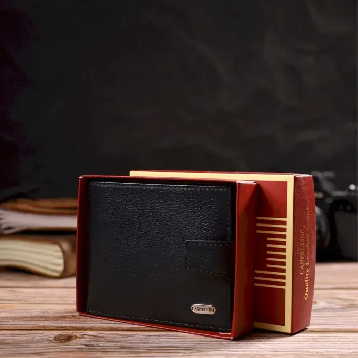 Класичний чоловічий гаманець із натуральної шкіри флотар CANPELLINI 21791 Чорний