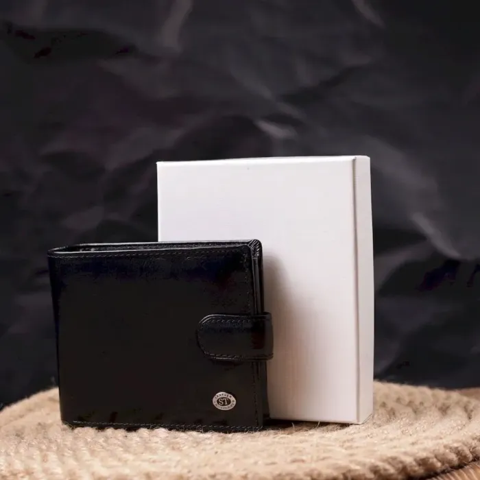 Классический мужской бумажник среднего размера из натуральной кожи ST Leather 19412 Черный