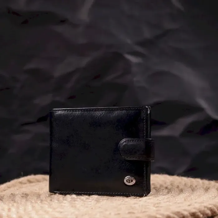 Классический мужской бумажник среднего размера из натуральной кожи ST Leather 19412 Черный