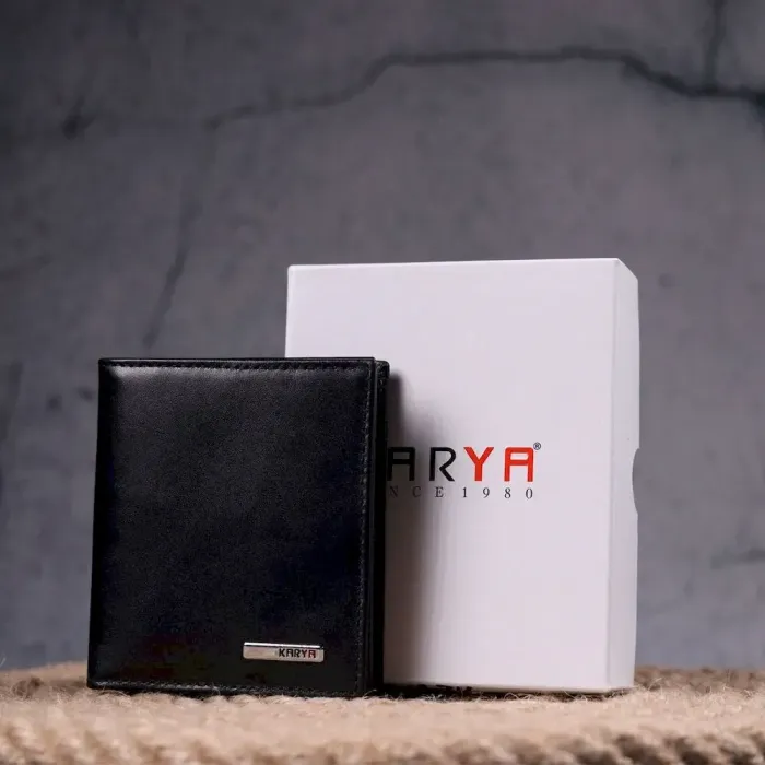 Классический мужской кошелек из натуральной гладкой кожи KARYA 21374 Черный
