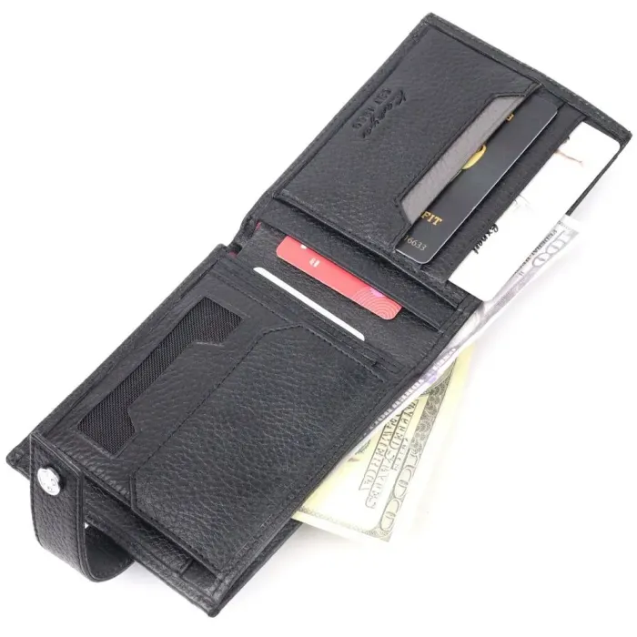 Класичний чоловічий гаманець із натуральної шкіри KARYA 21066 Чорний