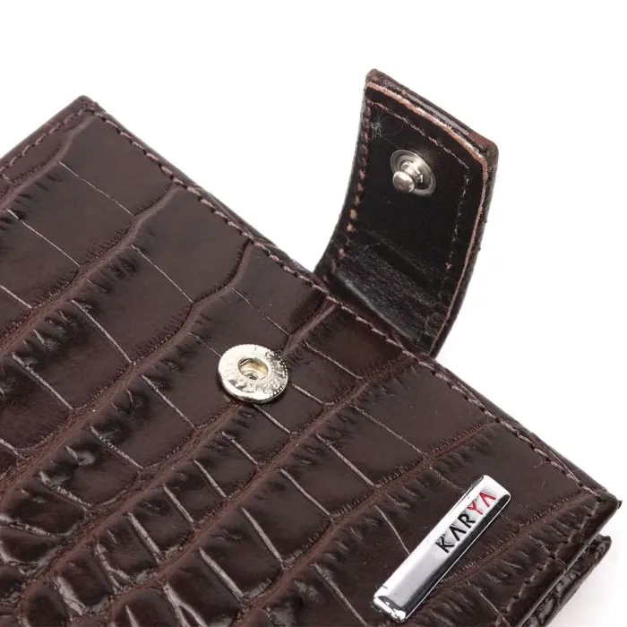 Классический мужской кошелек из натуральной кожи с тиснением под крокодила KARYA 21199 Коричневый
