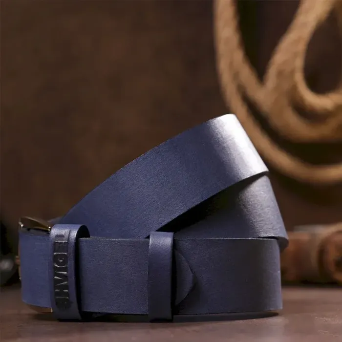 Классический мужской ремень SHVIGEL 11254 кожаный Синий