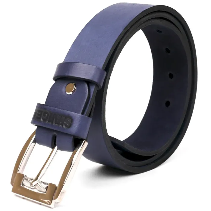 Классический мужской ремень SHVIGEL 11254 кожаный Синий