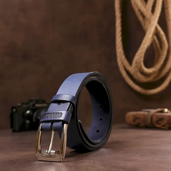 Классический мужской ремень SHVIGEL 11254 кожаный Синий