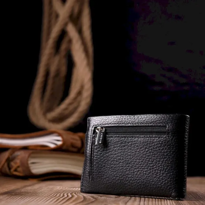 Класичний чоловічий затиск із натуральної шкіри KARYA 21042 Чорний