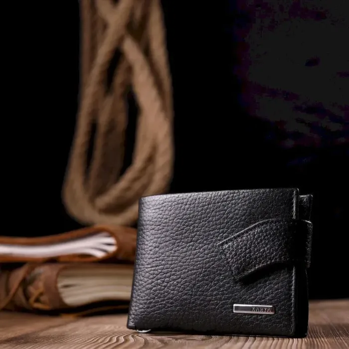 Класичний чоловічий затиск із натуральної шкіри KARYA 21042 Чорний