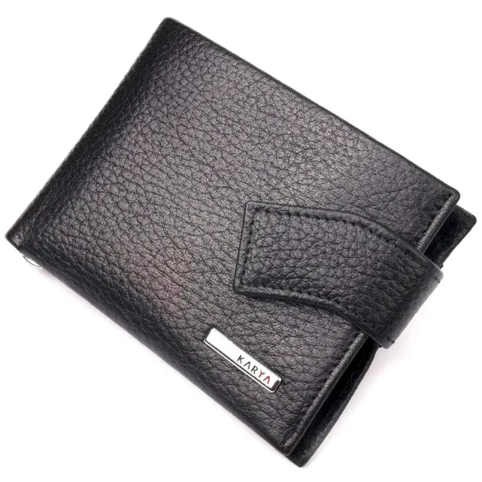 Класичний чоловічий затиск із натуральної шкіри KARYA 21042 Чорний