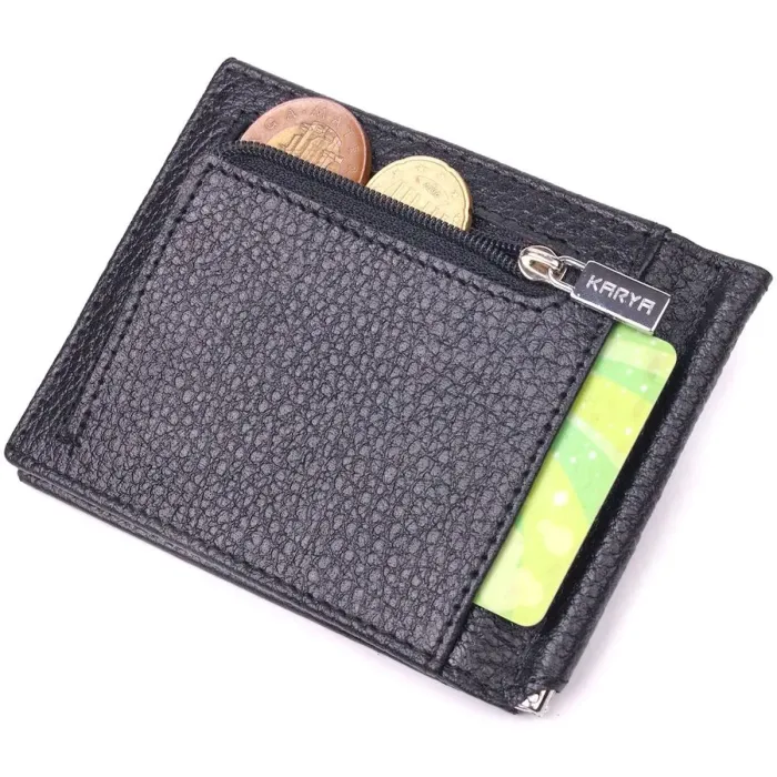 Класичний чоловічий затиск із натуральної зернистої шкіри KARYA 21419 Чорний