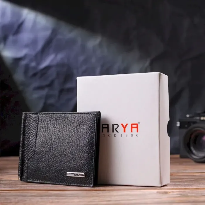 Класичний чоловічий затиск із натуральної зернистої шкіри KARYA 21419 Чорний