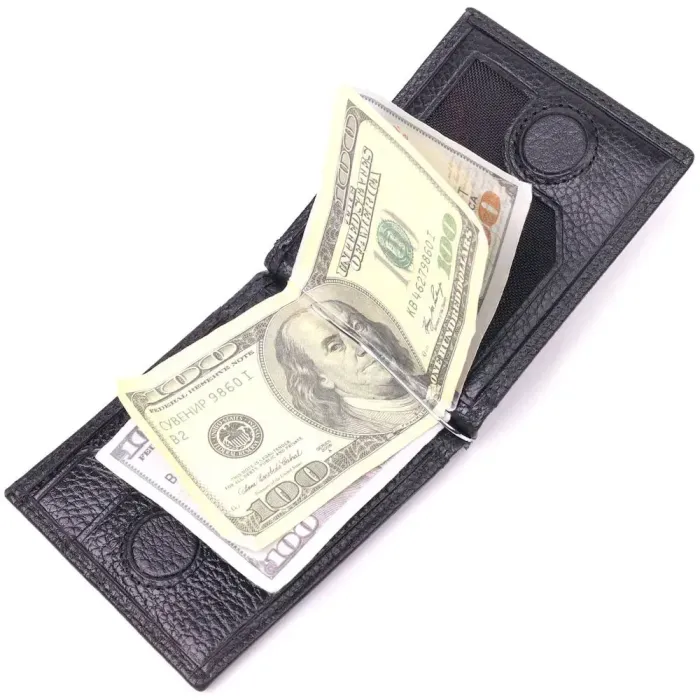 Класичний чоловічий затиск із натуральної зернистої шкіри KARYA 21419 Чорний