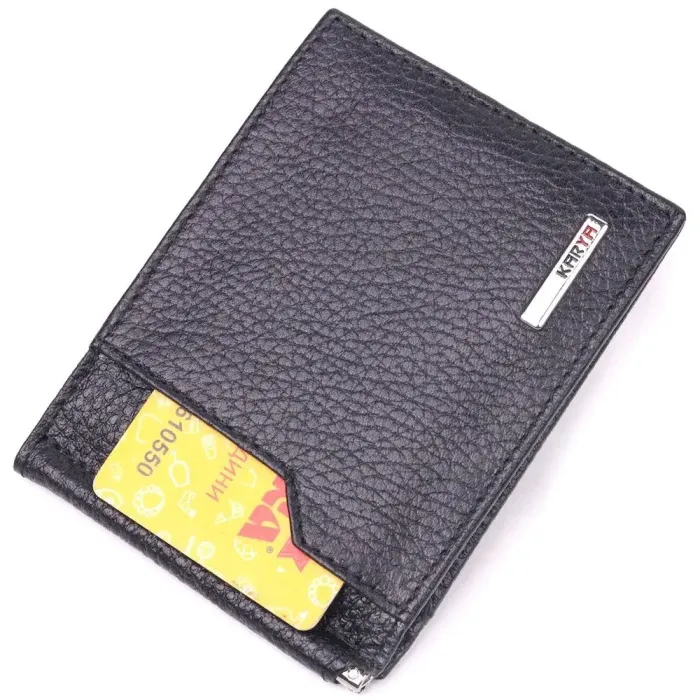 Класичний чоловічий затиск із натуральної зернистої шкіри KARYA 21419 Чорний