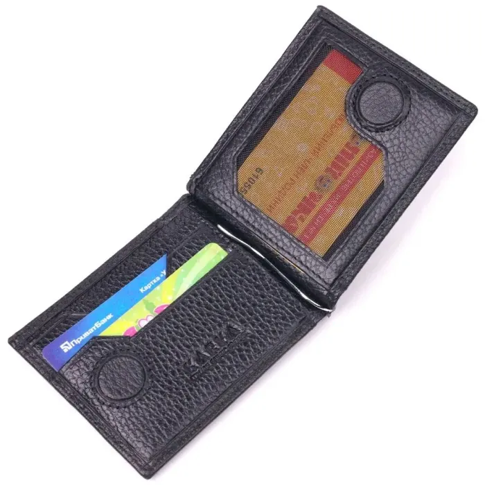 Класичний чоловічий затиск із натуральної зернистої шкіри KARYA 21419 Чорний