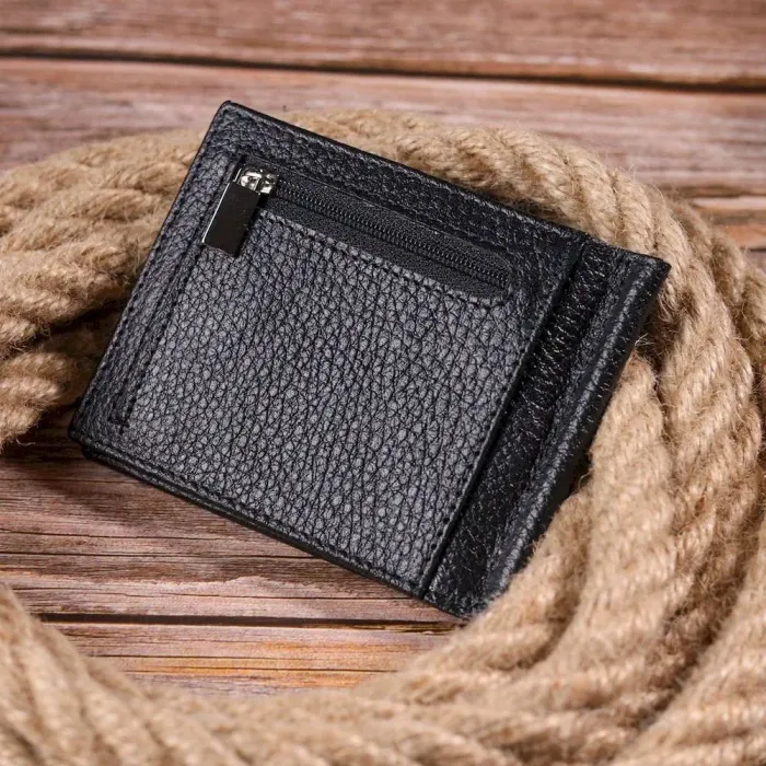 Класичний чоловічий затиск із натуральної зернистої шкіри KARYA 21419 Чорний