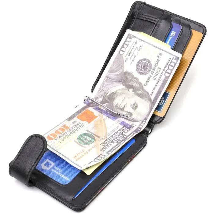 Классический надежный зажим для денег из натуральной гладкой кожи CANPELLINI 21939 Черный