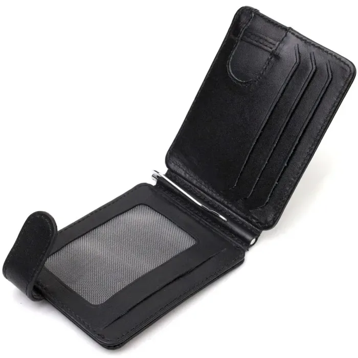 Классический надежный зажим для денег из натуральной гладкой кожи CANPELLINI 21939 Черный