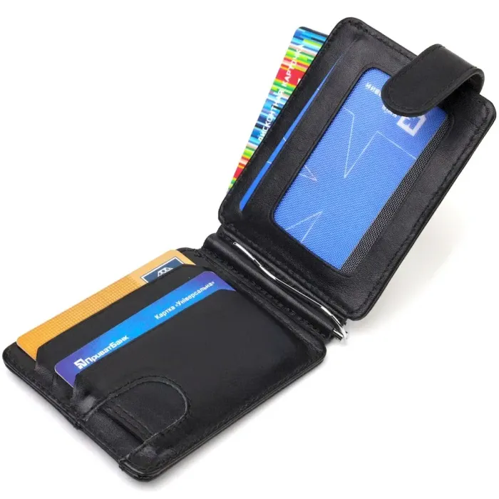 Классический надежный зажим для денег из натуральной гладкой кожи CANPELLINI 21939 Черный