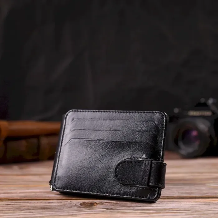 Классический надежный зажим для денег из натуральной гладкой кожи CANPELLINI 21939 Черный