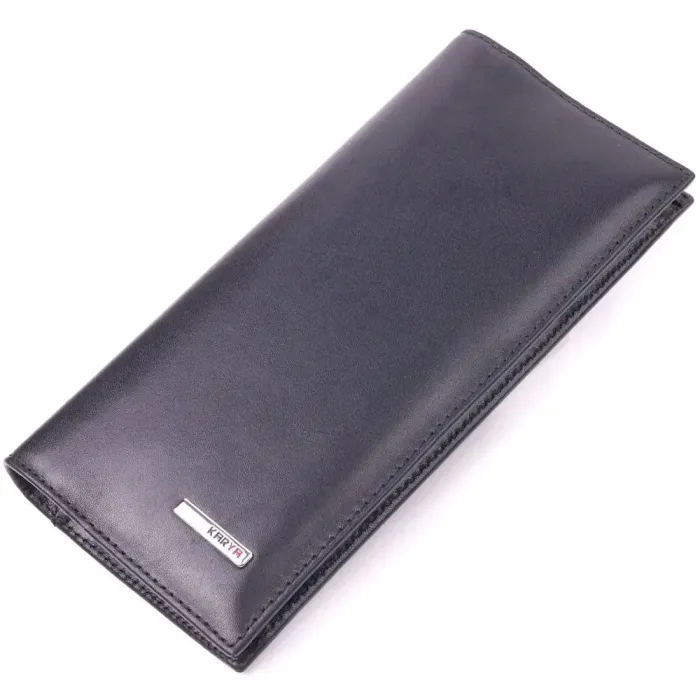 Классический вертикальный бумажник из натуральной гладкой кожи KARYA 21435 Черный