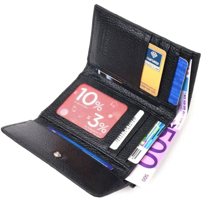 Класичний жіночий гаманець із натуральної шкіри флотар CANPELLINI 21591 Чорний