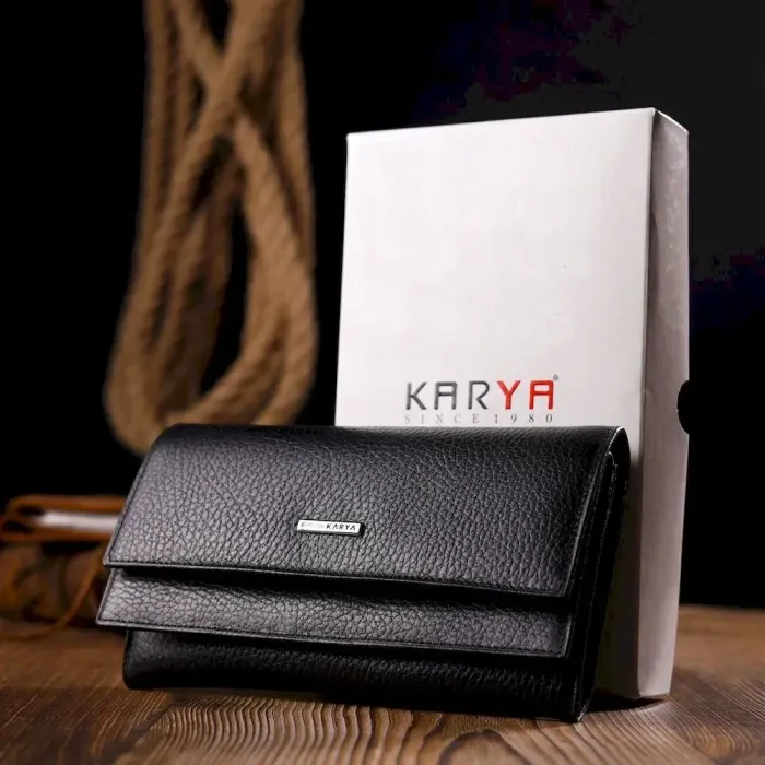 Классический женский кошелек из натуральной кожи KARYA 21013 Черный