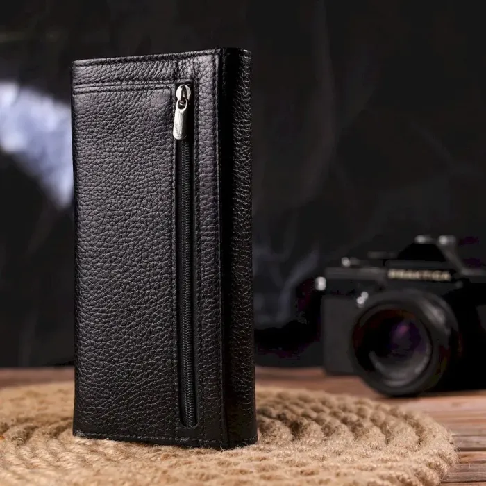 Класичний жіночий гаманець із натуральної зернистої шкіри CANPELLINI 21658 Чорний