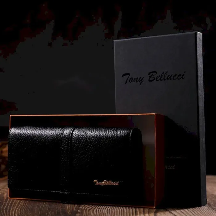 Класичний жіночий гаманець з великою кількістю відділень із натуральної шкіри Tony Bellucci 21961 Чорний