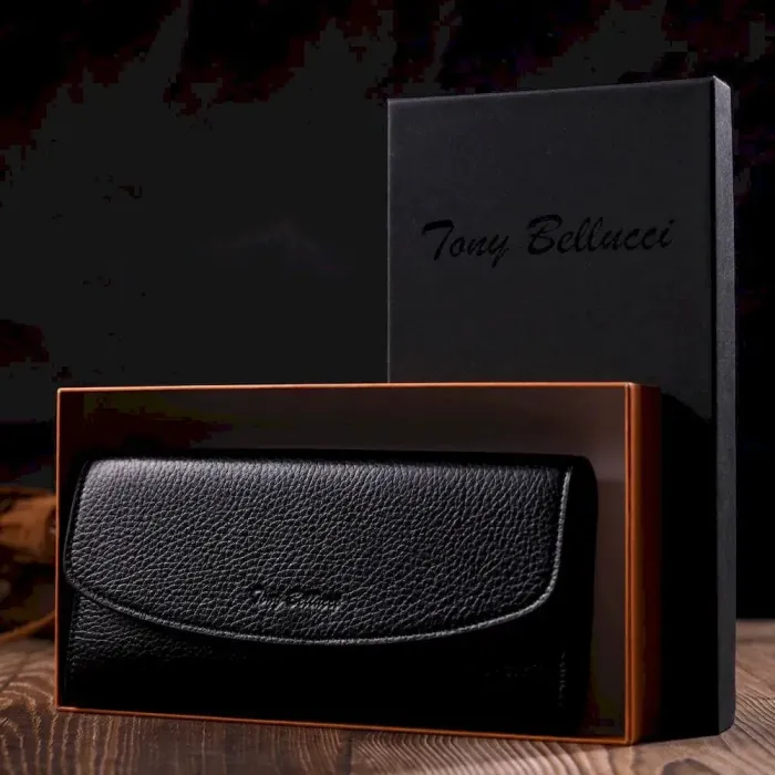 Класичний жіночий гаманець з монетницею на блискавці з натуральної шкіри Tony Bellucci 21966 Чорний