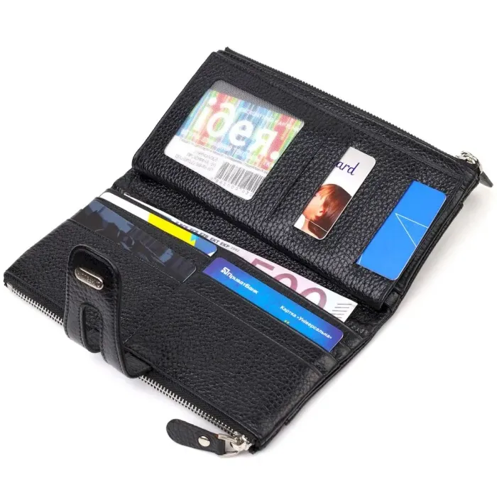 Класичний жіночий гаманець із зручним функціоналом із натуральної шкіри CANPELLINI 21717 Чорний