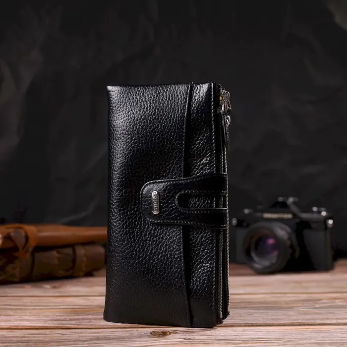 Класичний жіночий гаманець із зручним функціоналом із натуральної шкіри CANPELLINI 21717 Чорний