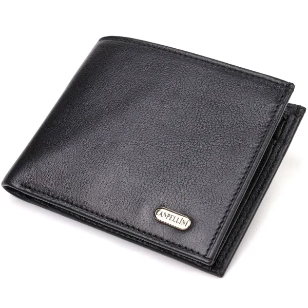 Класичний горизонтальний чоловічий портмоне з натуральної шкіри флотар CANPELLINI 21778 Чорний