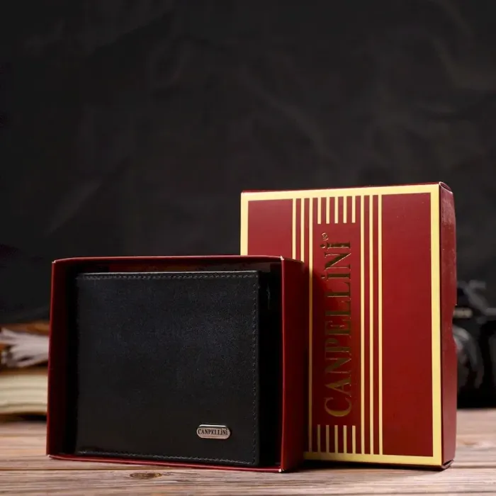 Класичне чоловіче портмоне з натуральної гладкої шкіри CANPELLINI 21786 Чорне