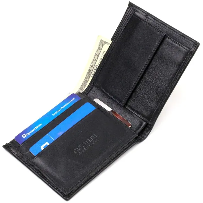 Класичне чоловіче портмоне з натуральної гладкої шкіри CANPELLINI 21786 Чорне