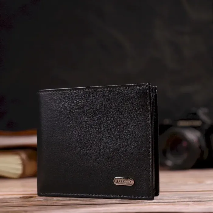Классическое мужское портмоне из натуральной кожи флотар CANPELLINI 21783 Черное