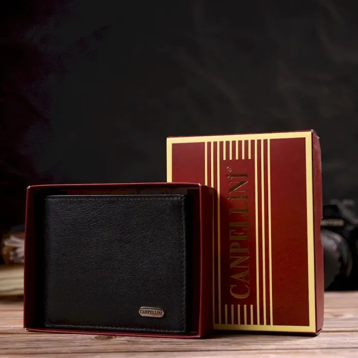 Классическое мужское портмоне из натуральной кожи флотар CANPELLINI 21783 Черное