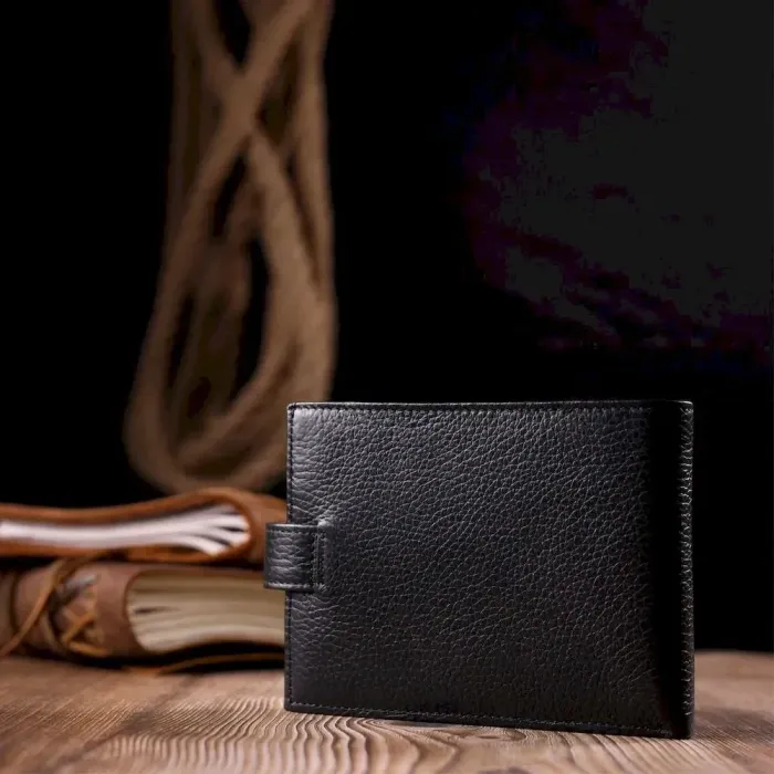 Класичний чоловічий портмоне з хлястиком з натуральної шкіри KARYA 21084 Чорний