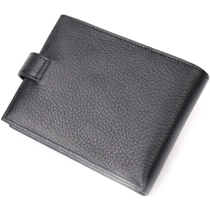 Класичний чоловічий портмоне з хлястиком з натуральної шкіри KARYA 21084 Чорний