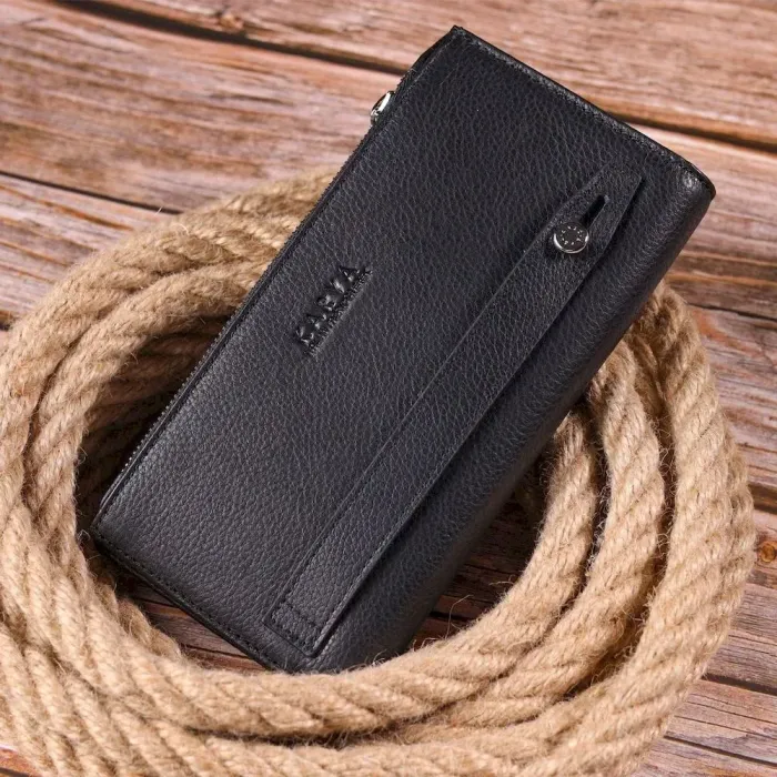 Класичний чоловічий вертикальний портмоне з натуральної шкіри KARYA 21422 Чорний