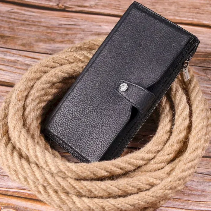 Класичний чоловічий вертикальний портмоне з натуральної шкіри KARYA 21422 Чорний