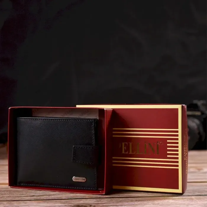 Классическое портмоне для мужчин из натуральной гладкой кожи CANPELLINI 21882 Черное