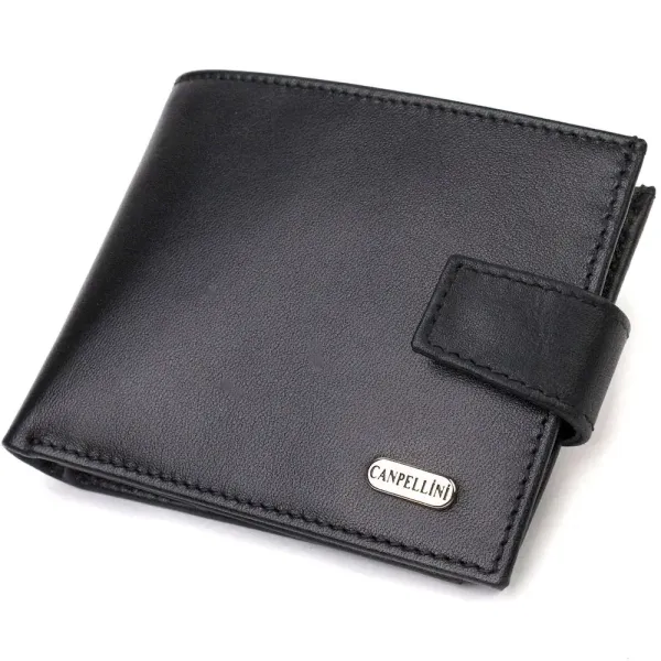Класичний портмоне для чоловіків з натуральної гладкої шкіри CANPELLINI 21882 Чорне