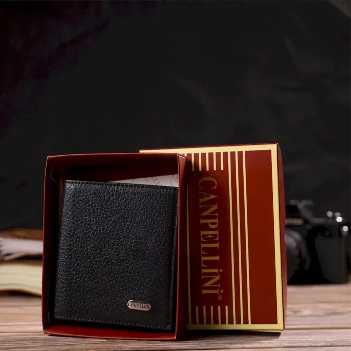 Классическое портмоне для мужчин из натуральной зернистой кожи CANPELLINI 21742 Черное